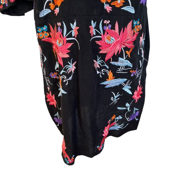 Asos Dress Women's Size 14 Black Cotton Embroidered Floral Colorful Open Back - Picture 5 of 13